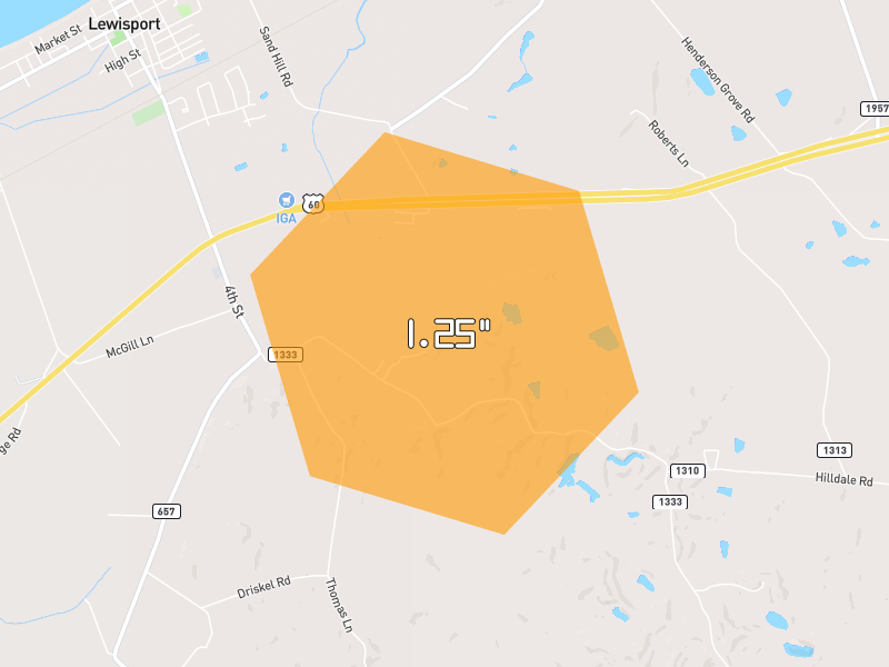 Hail map of Lewisport, KY on Jul 10, 2026, hail up to 1.25"