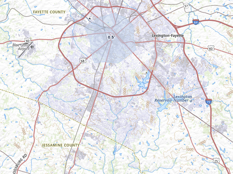 NEXRAD radar-signature map of the hail over Lexington, KY