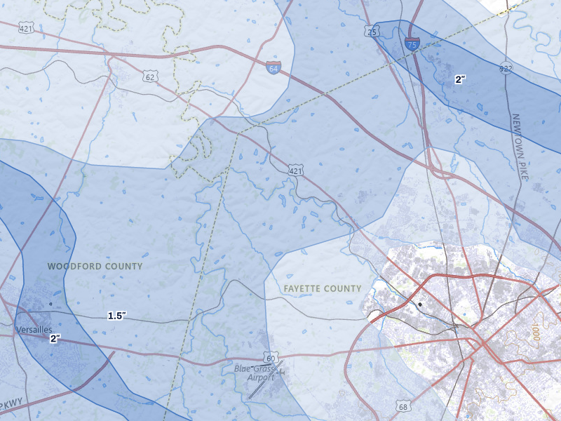NEXRAD radar-signature map of the hail storm over Lexington, KY on Aug 11, 2026