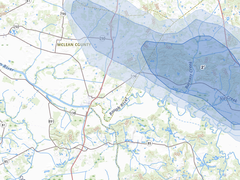 NEXRAD radar-signature map of the hail storm over Livermore, KY on Jul 3, 2026