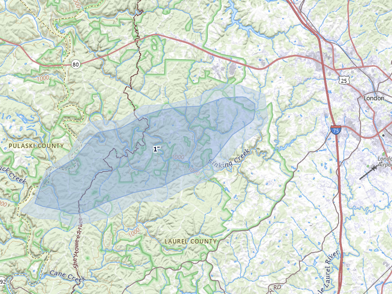 NEXRAD radar-signature map of the hail storm over London, KY on Apr 1, 2026