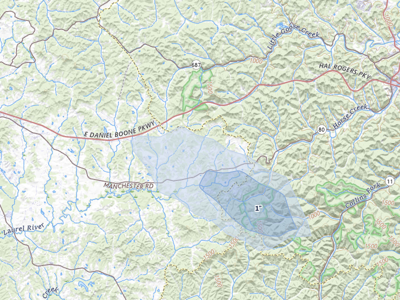 NEXRAD radar-signature map of the hail storm over London, KY on Jul 28, 2026