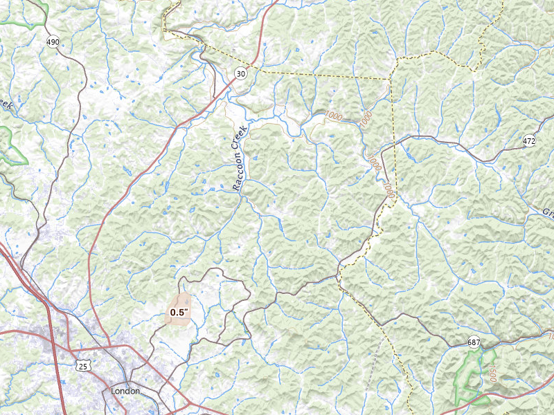 Radar-estimated hail-size map of the storm over London, KY on Aug 6, 2026
