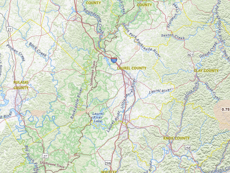 Radar-estimated hail-size map of the storm over London, KY on Aug 12, 2026