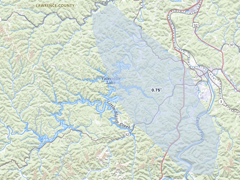 NEXRAD radar-signature map of the hail storm over Louisa, KY on Jul 28, 2026