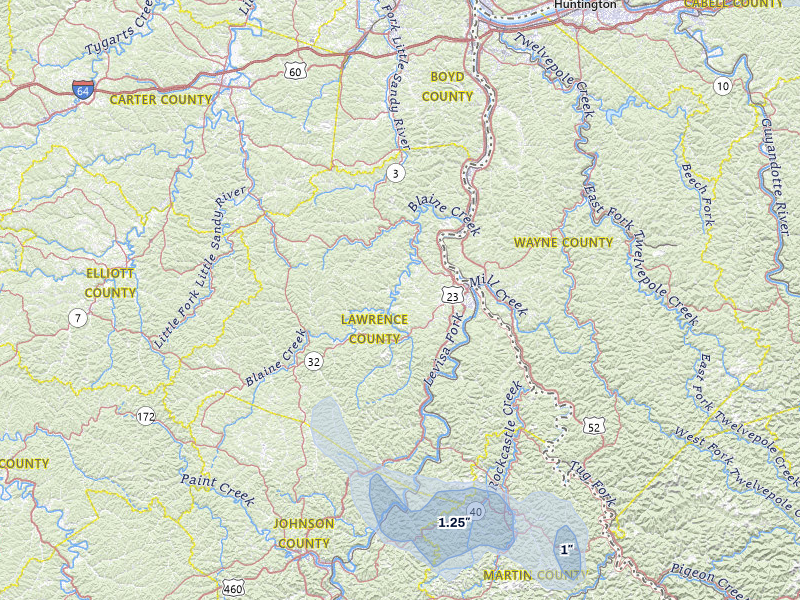 NEXRAD radar-signature map of the hail storm over Louisa, KY on Aug 9, 2026