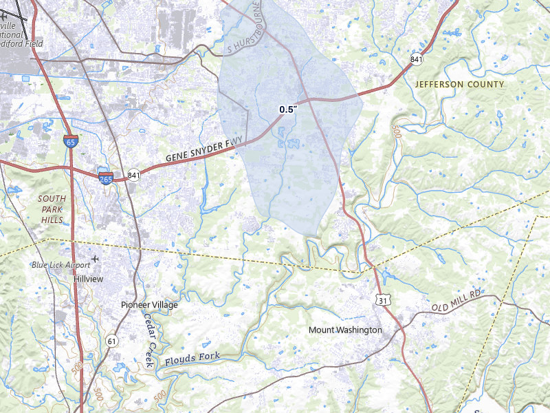 NEXRAD radar-signature map of the hail storm over Louisville, KY on Mar 22, 2026