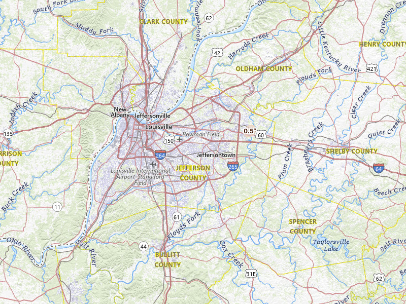Radar-estimated hail-size map of the storm over Louisville, KY on Jul 4, 2026