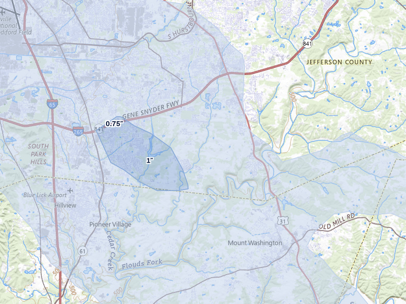 NEXRAD radar-signature map of the hail over Louisville, KY