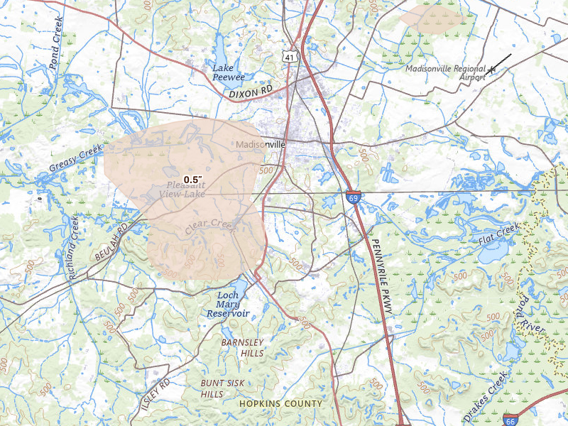 Radar-estimated hail-size map of the storm over Madisonville, KY