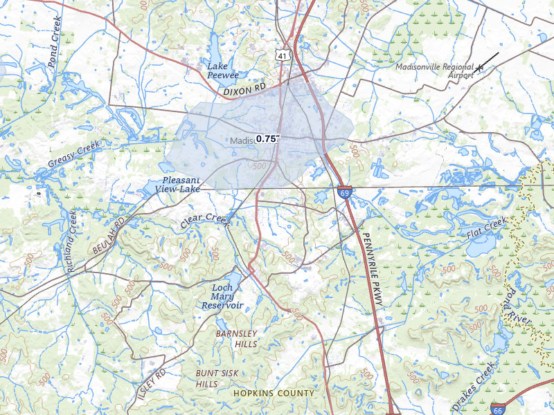 NEXRAD radar-signature map of the hail over Madisonville, KY