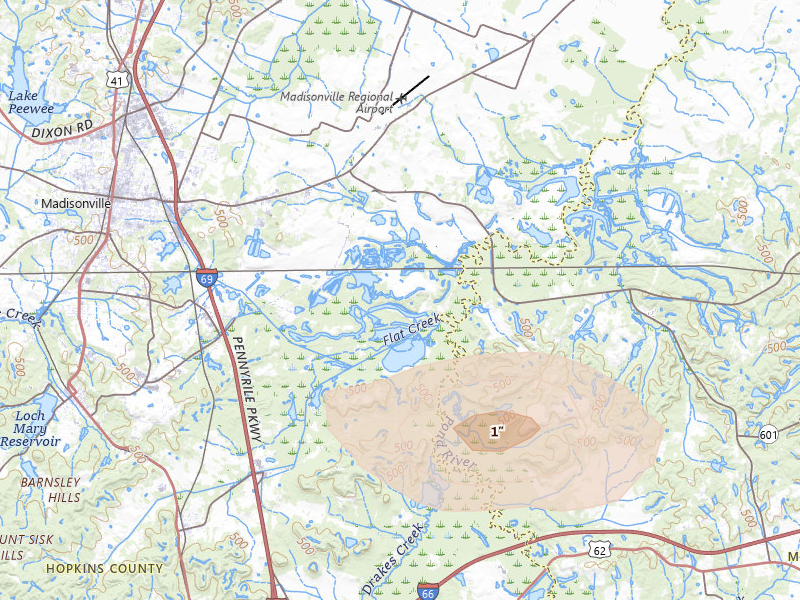 Radar-estimated hail-size map of the storm over Madisonville, KY