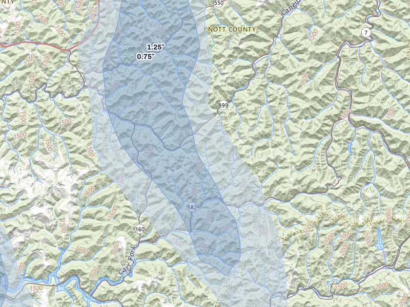 NEXRAD radar-signature map of the hail storm over Mallie, KY on Jul 28, 2026