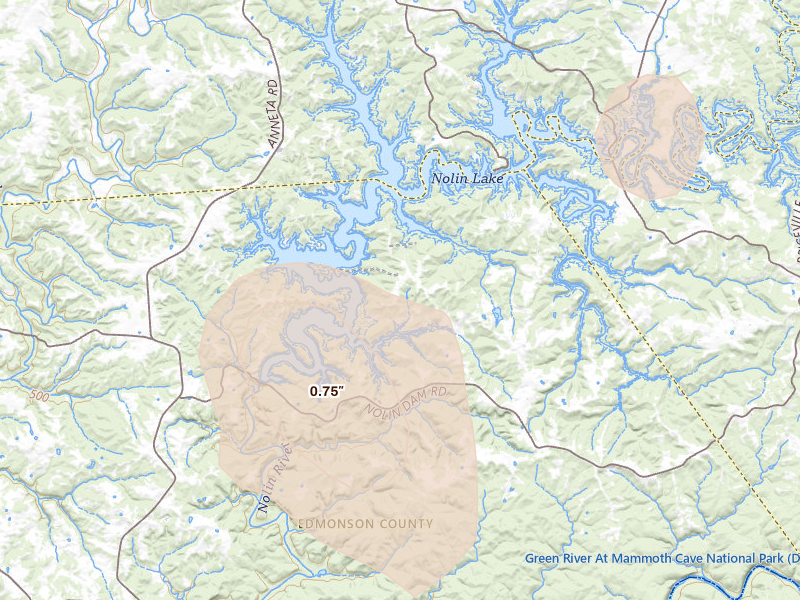 Radar-estimated hail-size map of the storm over Mammoth Cave, KY