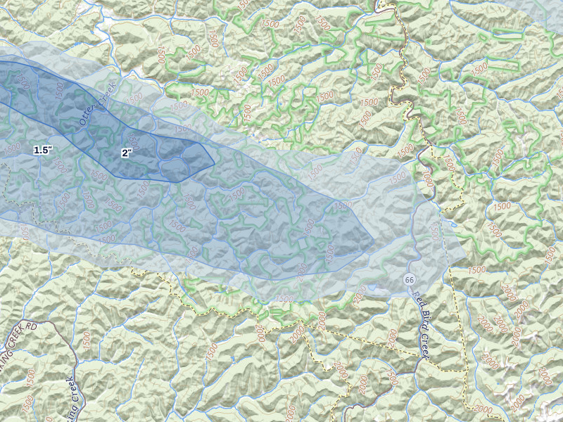 NEXRAD radar-signature map of the hail storm over Manchester, KY on Aug 12, 2026