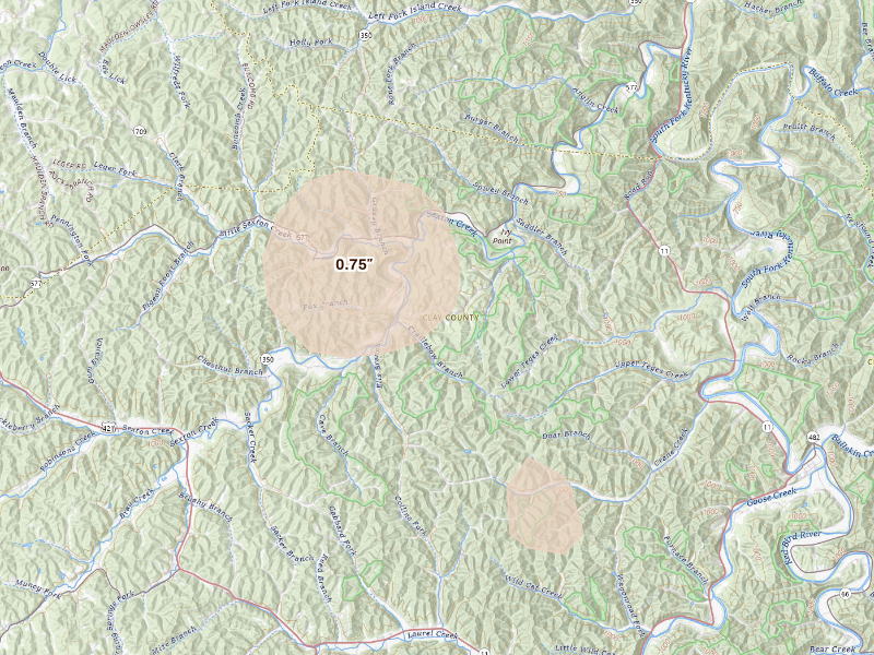 Radar-estimated hail-size map of the storm over Manchester, KY