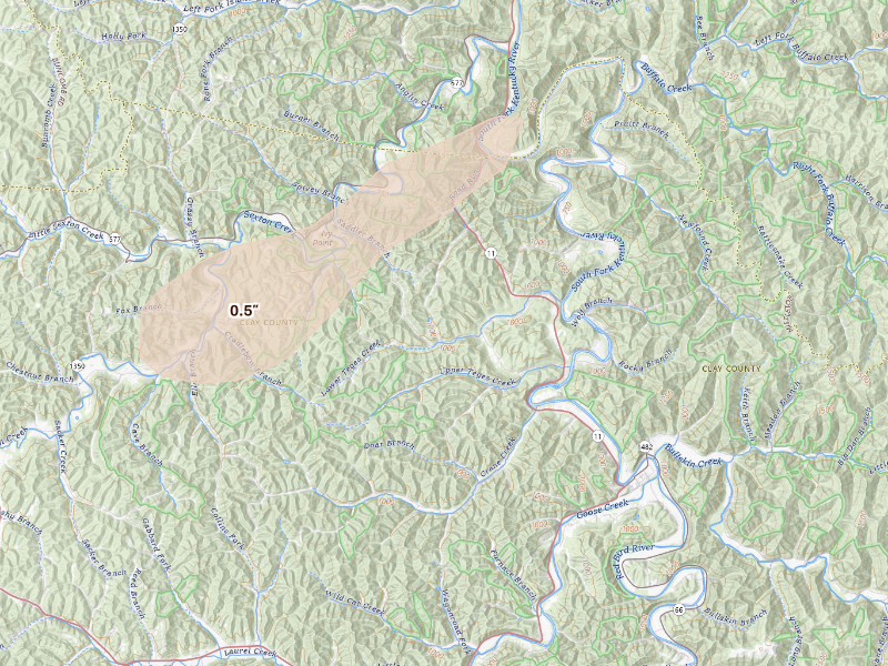 Radar-estimated hail-size map of the storm over Manchester, KY