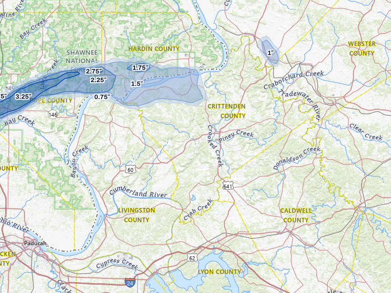 NEXRAD radar-signature map of the hail storm over Marion, KY on Mar 4, 2026