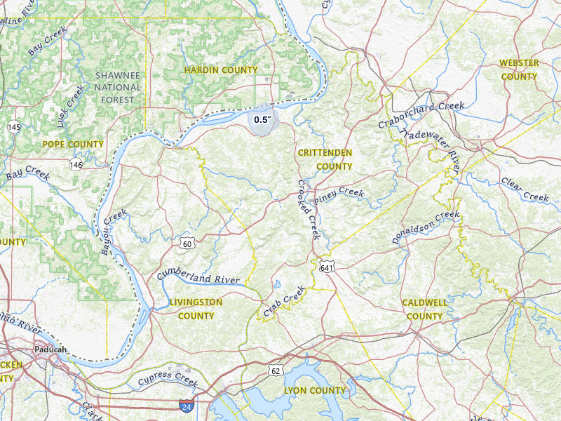 NEXRAD radar-signature map of the hail storm over Marion, KY on Mar 7, 2026