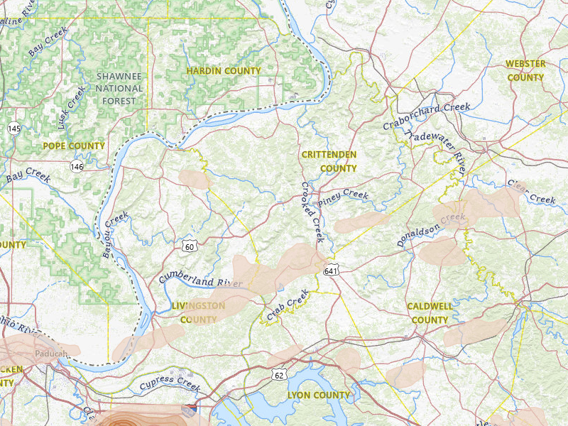 Radar-estimated hail-size map of the storm over Marion, KY