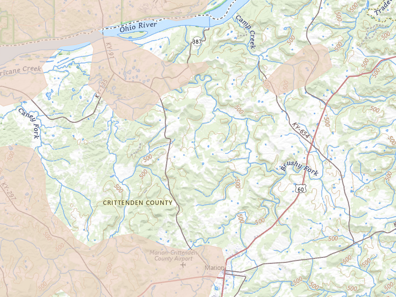 Radar-estimated hail-size map of the storm over Marion, KY on Apr 27, 2026