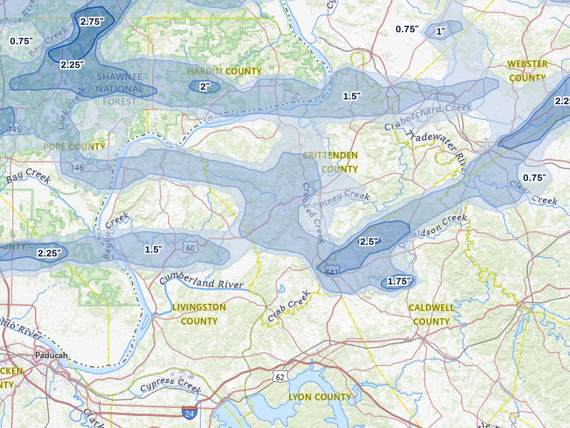 NEXRAD radar-signature map of the hail over Marion, KY
