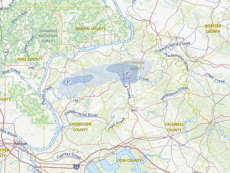 NEXRAD radar-signature map of the hail storm over Marion, KY on Jun 27, 2026