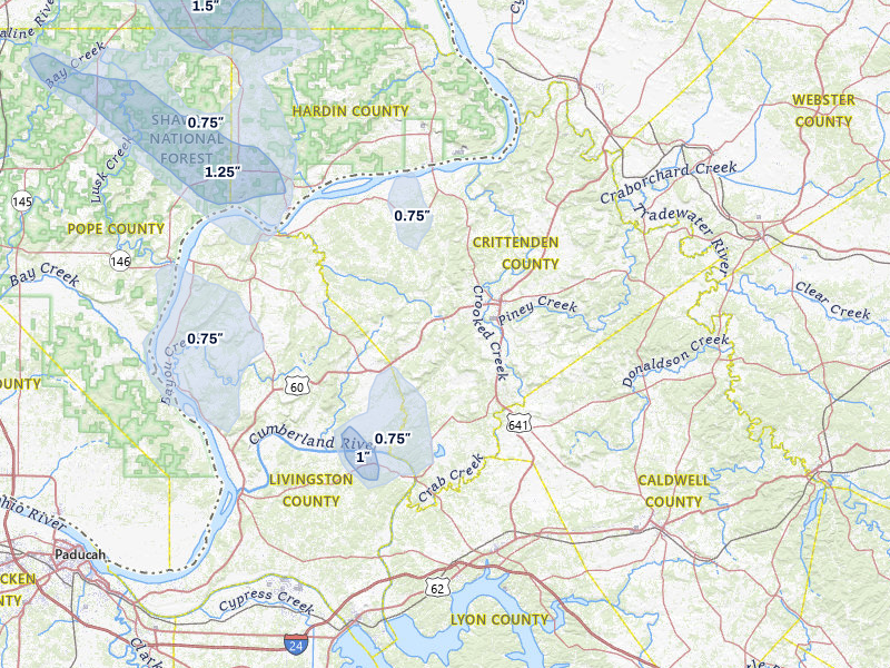 NEXRAD radar-signature map of the hail storm over Marion, KY on Jul 10, 2026