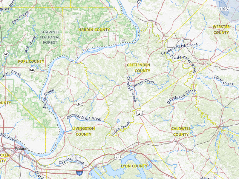 NEXRAD radar-signature map of the hail storm over Marion, KY on Jul 26, 2026