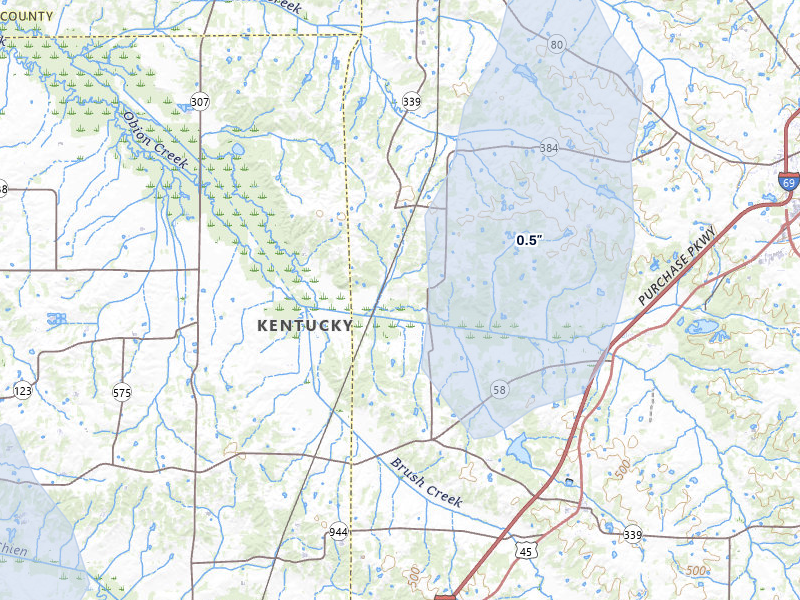 NEXRAD radar-signature map of the hail over Mayfield, KY