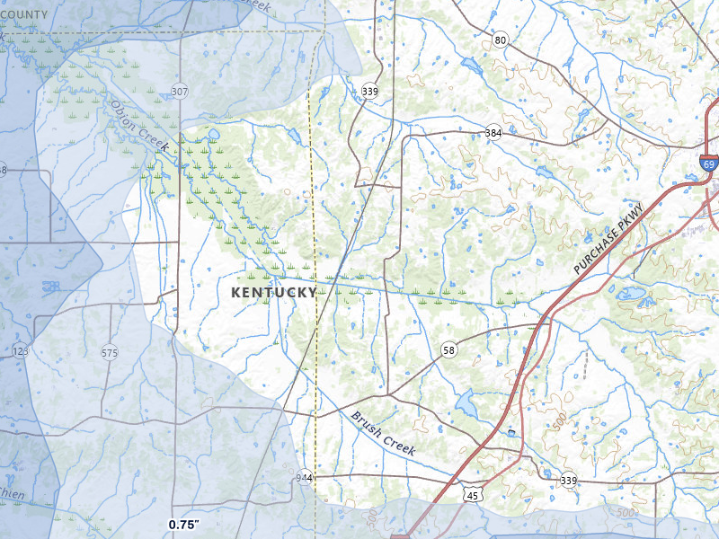 NEXRAD radar-signature map of the hail storm over Mayfield, KY on Jun 1, 2026