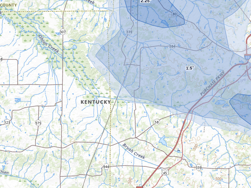 NEXRAD radar-signature map of the hail storm over Mayfield, KY on Jun 8, 2026