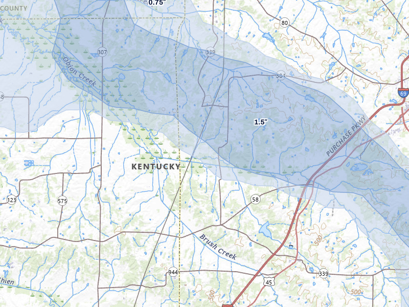 NEXRAD radar-signature map of the hail storm over Mayfield, KY on Jun 9, 2026