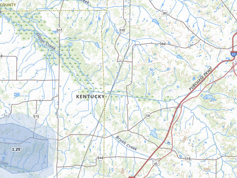NEXRAD radar-signature map of the hail storm over Mayfield, KY on Jul 3, 2026