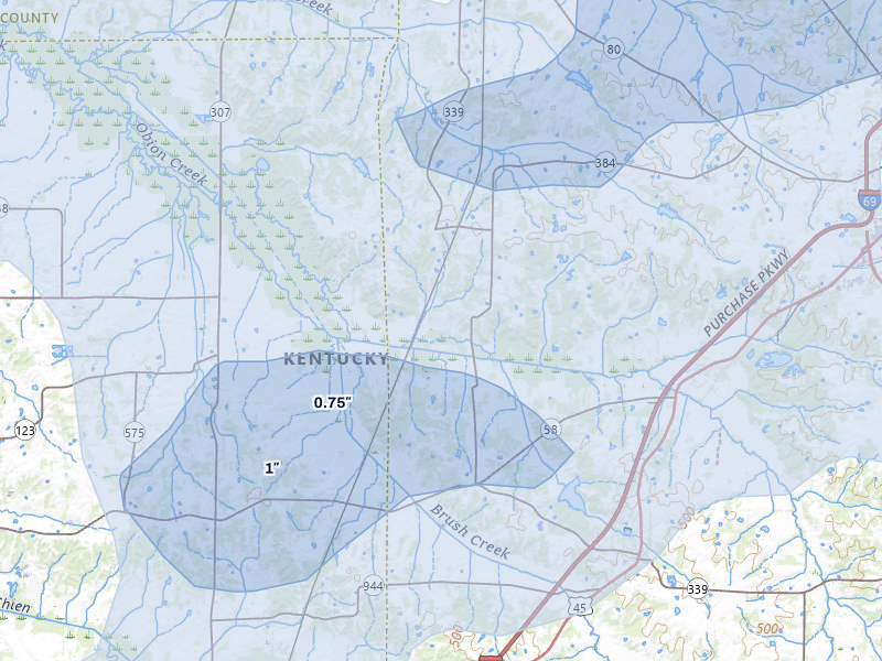 NEXRAD radar-signature map of the hail storm over Mayfield, KY on Jul 9, 2026