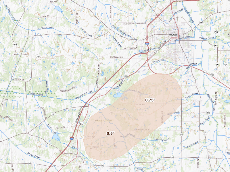 Radar-estimated hail-size map of the storm over Mayfield, KY