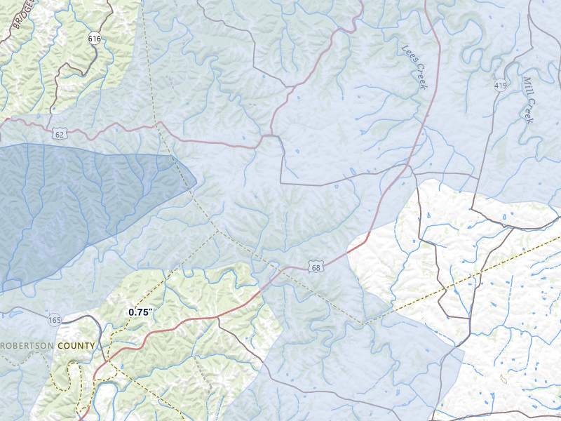 NEXRAD radar-signature map of the hail storm over Mayslick, KY on May 16, 2026