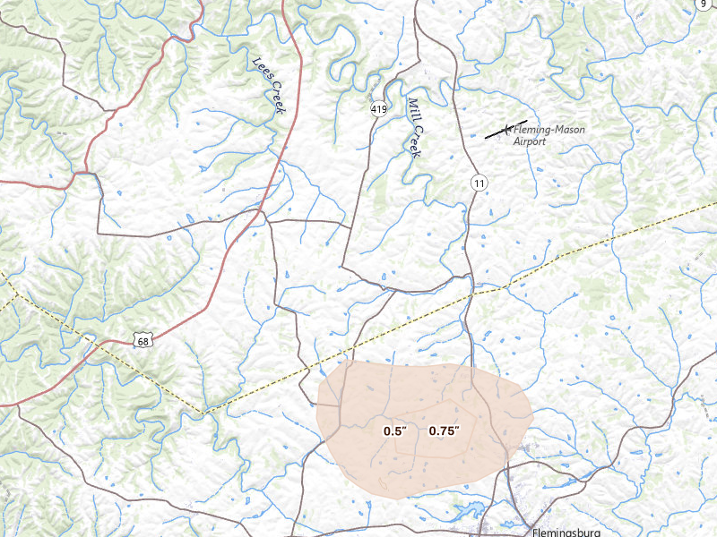 Radar-estimated hail-size map of the storm over Mayslick, KY