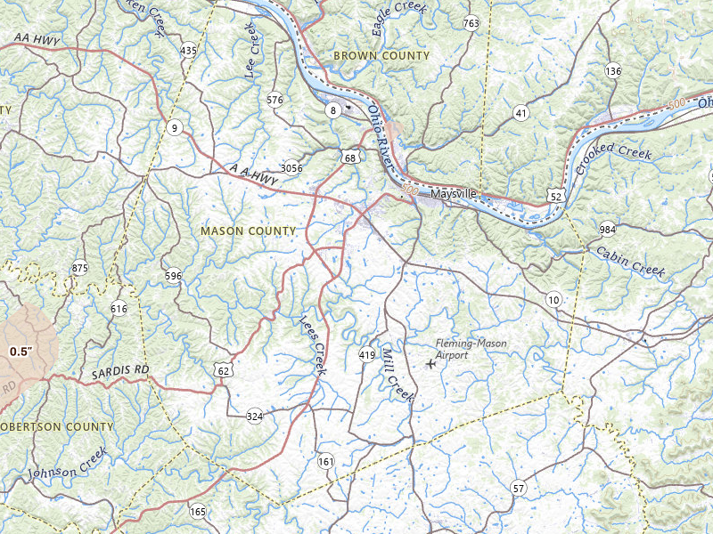 Radar-estimated hail-size map of the storm over Maysville, KY on Jul 17, 2026