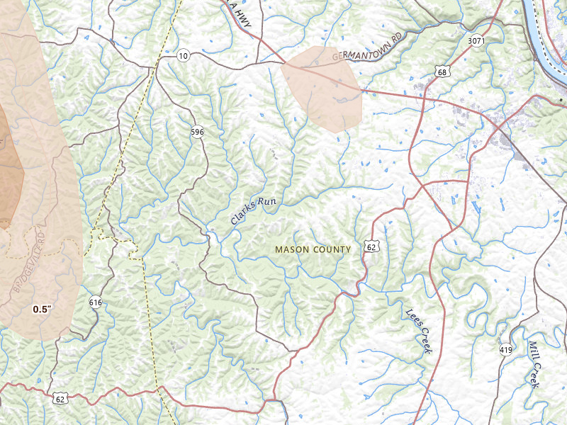 Radar-estimated hail-size map of the storm over Maysville, KY