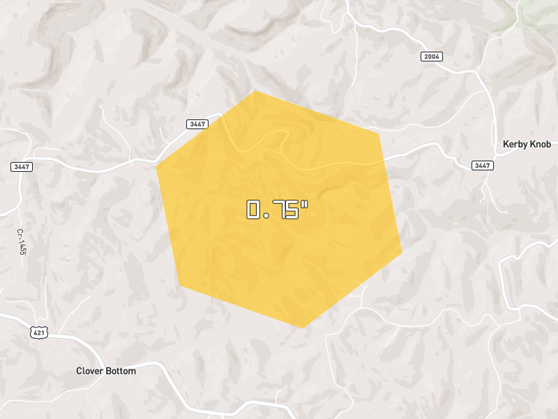 Hail map of Mc Kee, KY on Jul 28, 2026, hail up to 0.75"