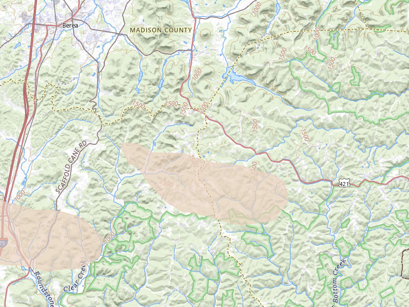 Radar-estimated hail-size map of the storm over Mc Kee, KY on Aug 11, 2026