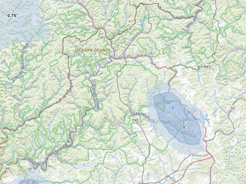NEXRAD radar-signature map of the hail storm over Mc Kee, KY on Aug 11, 2026