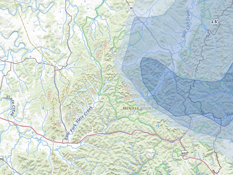 NEXRAD radar-signature map of the hail storm over Means, KY on Aug 11, 2026