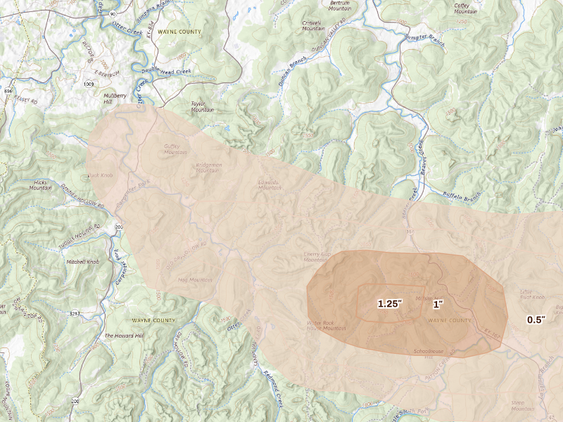Radar-estimated hail-size map of the storm over Monticello, KY