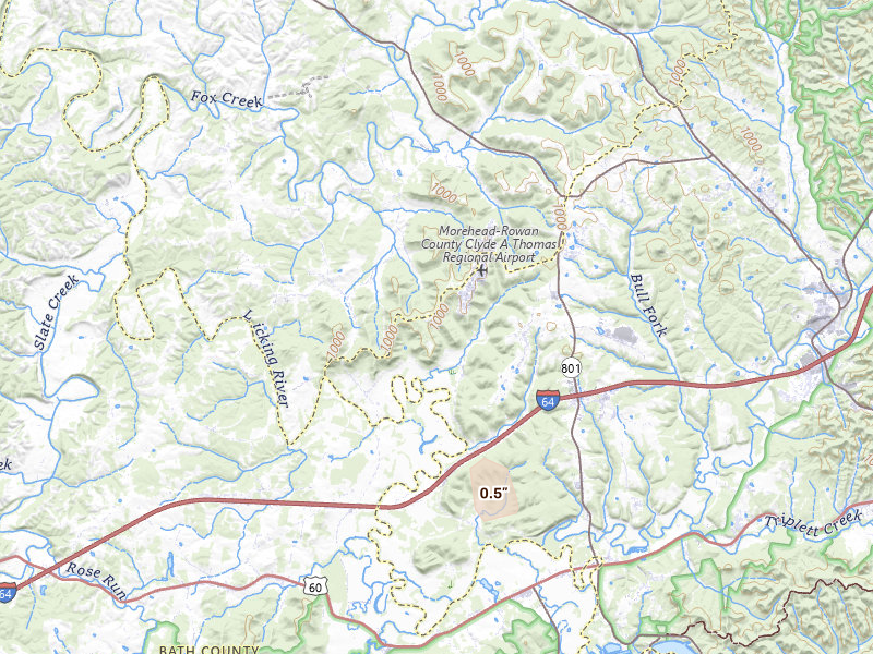 Radar-estimated hail-size map of the storm over Morehead, KY on Aug 15, 2026