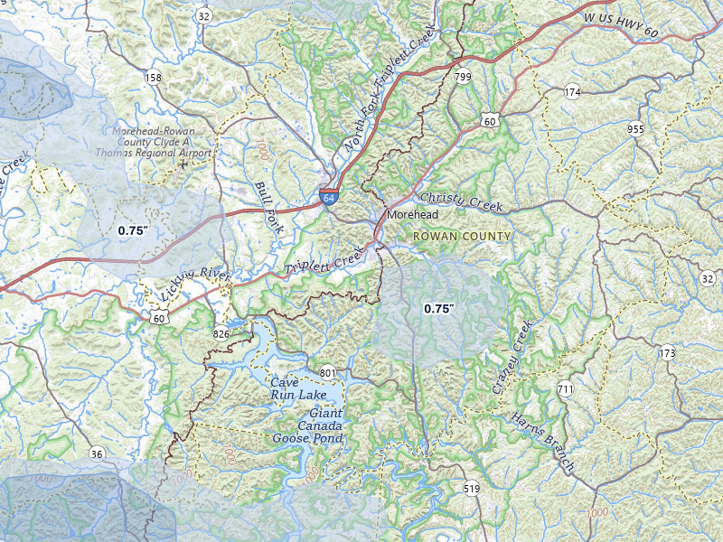 NEXRAD radar-signature map of the hail storm over Morehead, KY on Aug 22, 2026