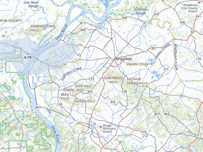 NEXRAD radar-signature map of the hail storm over Morganfield, KY on Jun 27, 2026