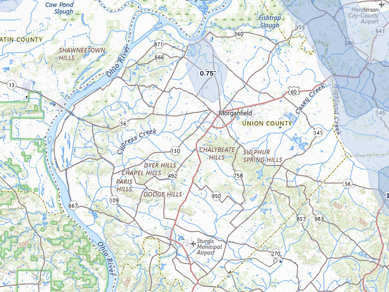 NEXRAD radar-signature map of the hail storm over Morganfield, KY on Jul 26, 2026