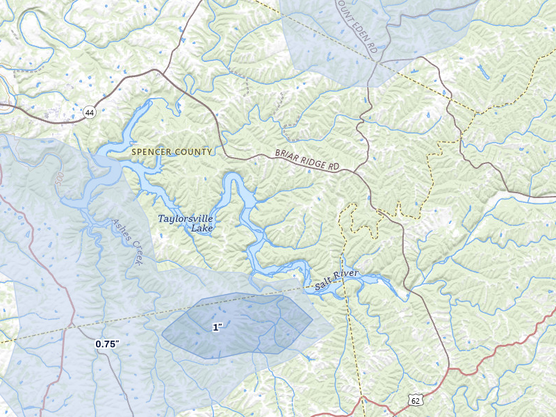 NEXRAD radar-signature map of the hail storm over Mount Eden, KY on Apr 1, 2026